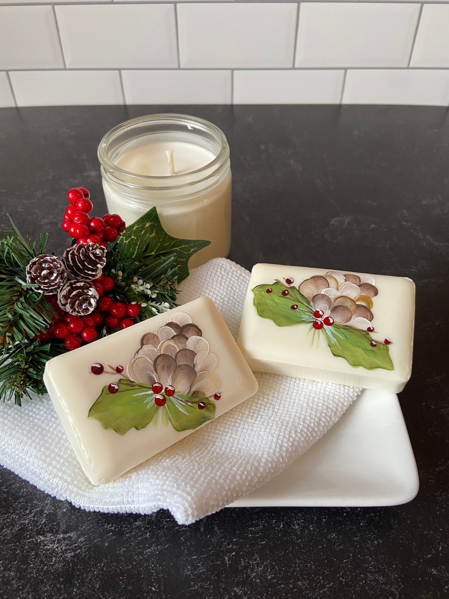 Holiday Pinecone Hand Painted Christmas Soap
