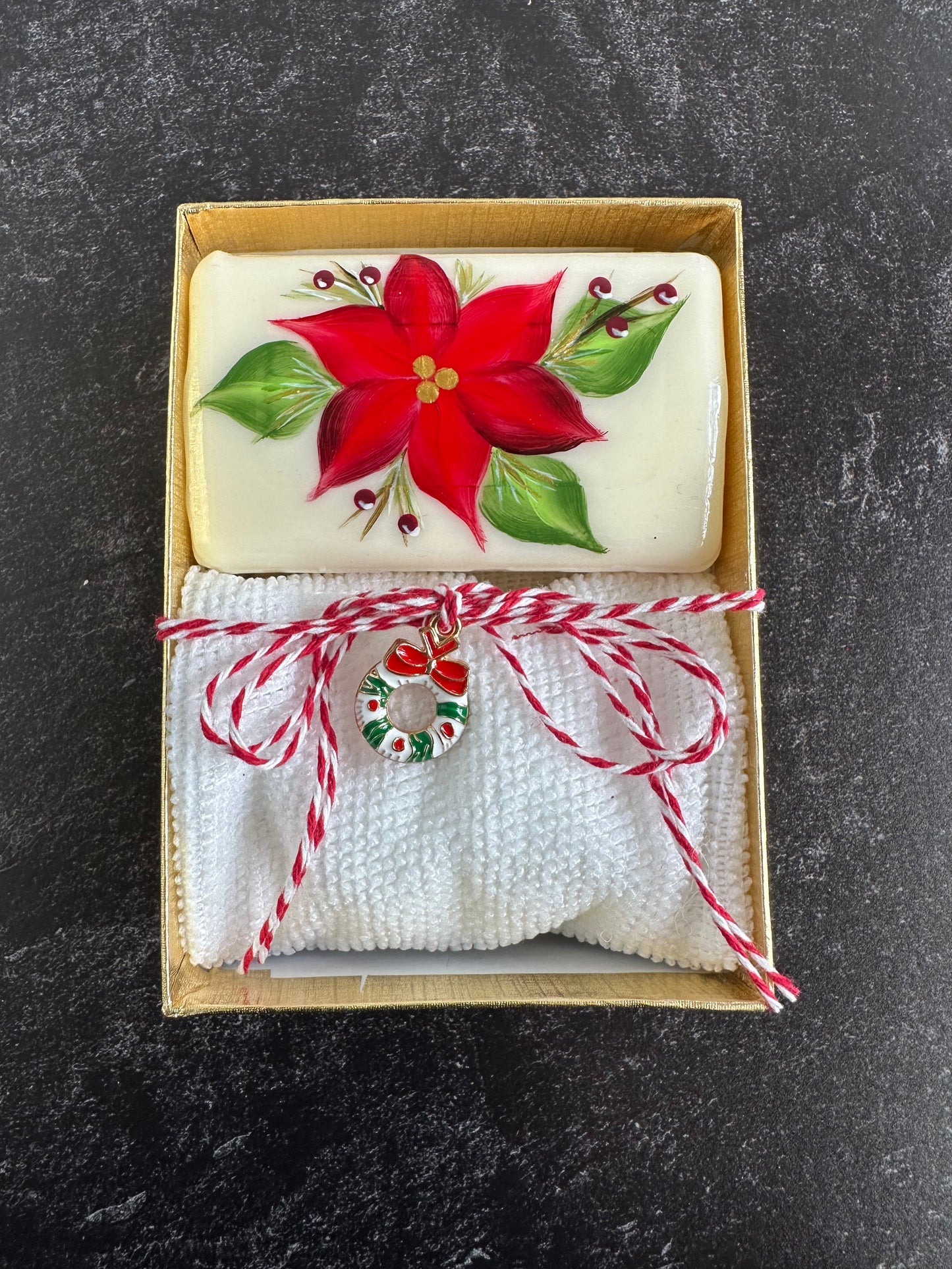 Pretty Poinsettia Hand Painted Holiday Soap