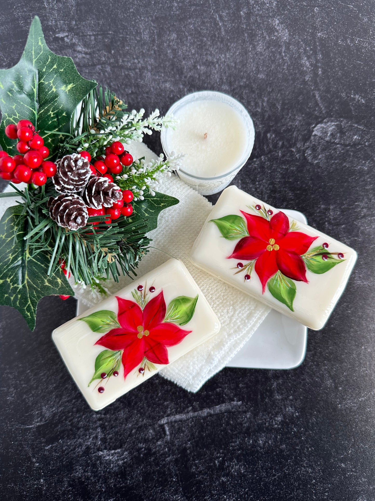 Pretty Poinsettia Hand Painted Holiday Soap